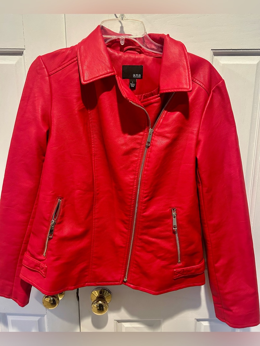 a.n.a Bright Red Faux Leather Asymmetrical Zip Jacket
